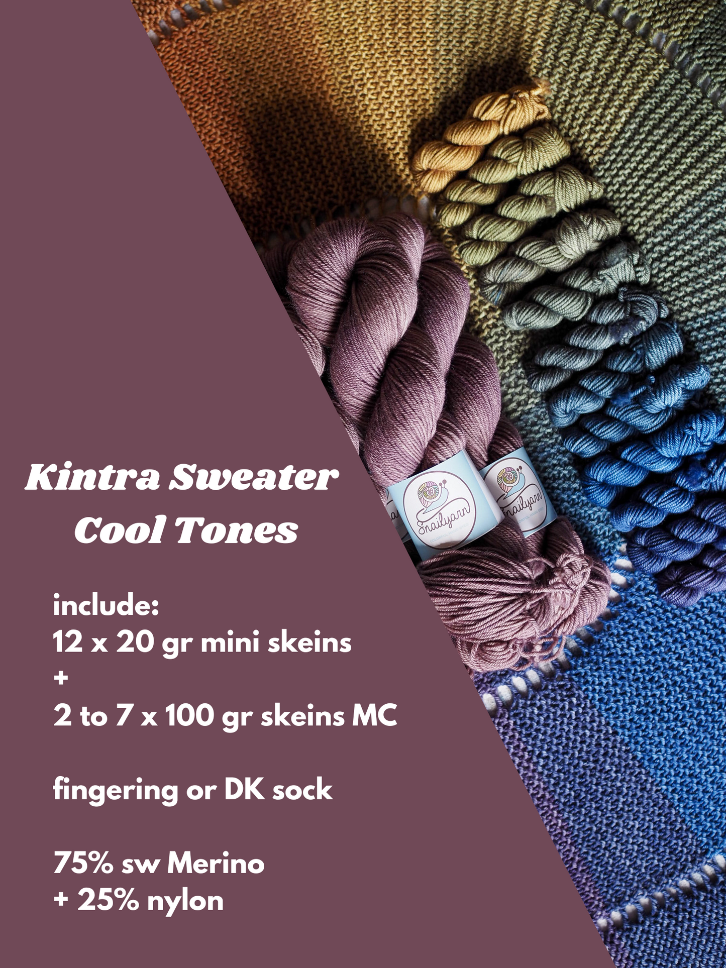 Kintra Sweater Kit by Rebecca Clow - HALF Color Wheel COOL - dyed-to-order